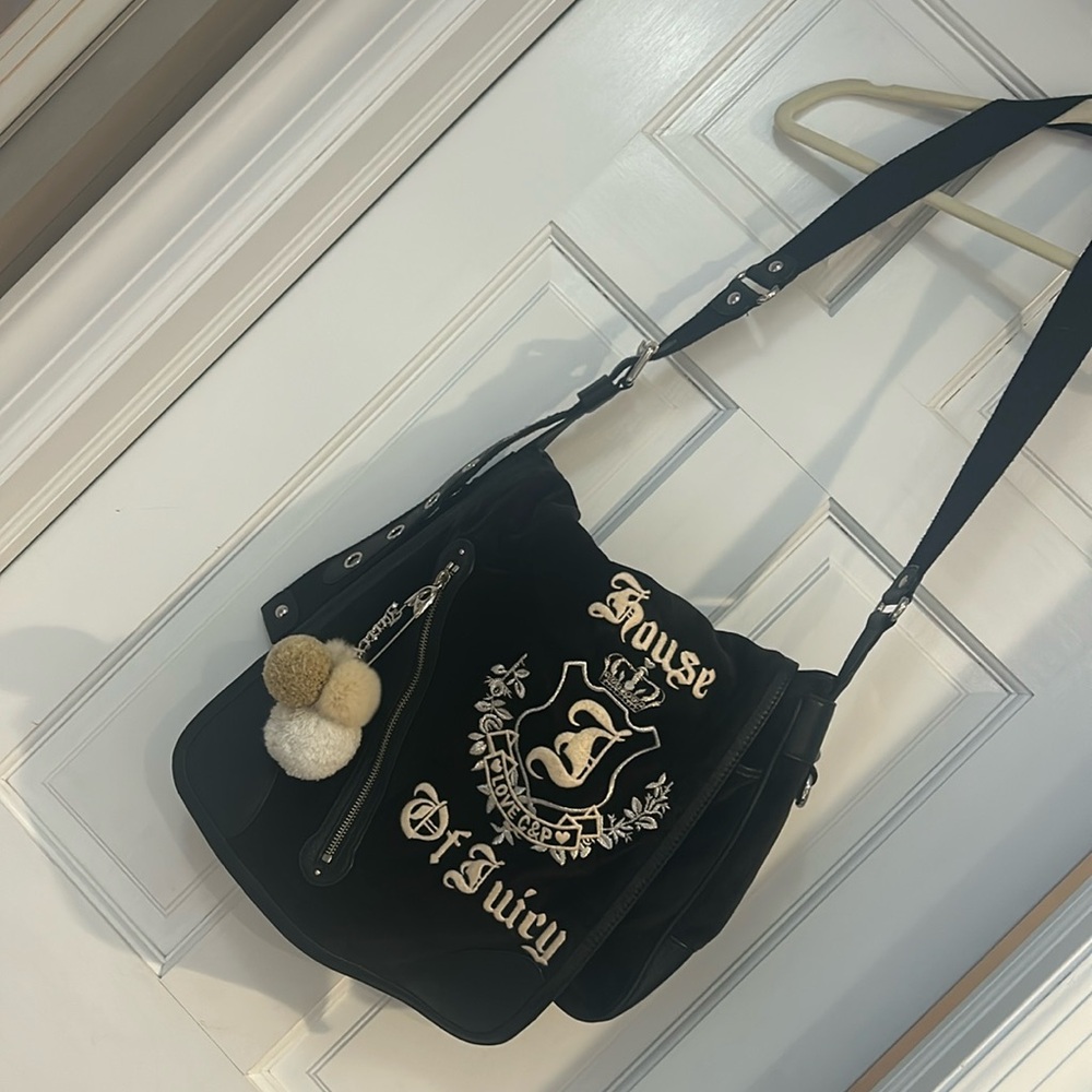 Vintage Juicy Couture Black with Tan Velour Messenger Bag